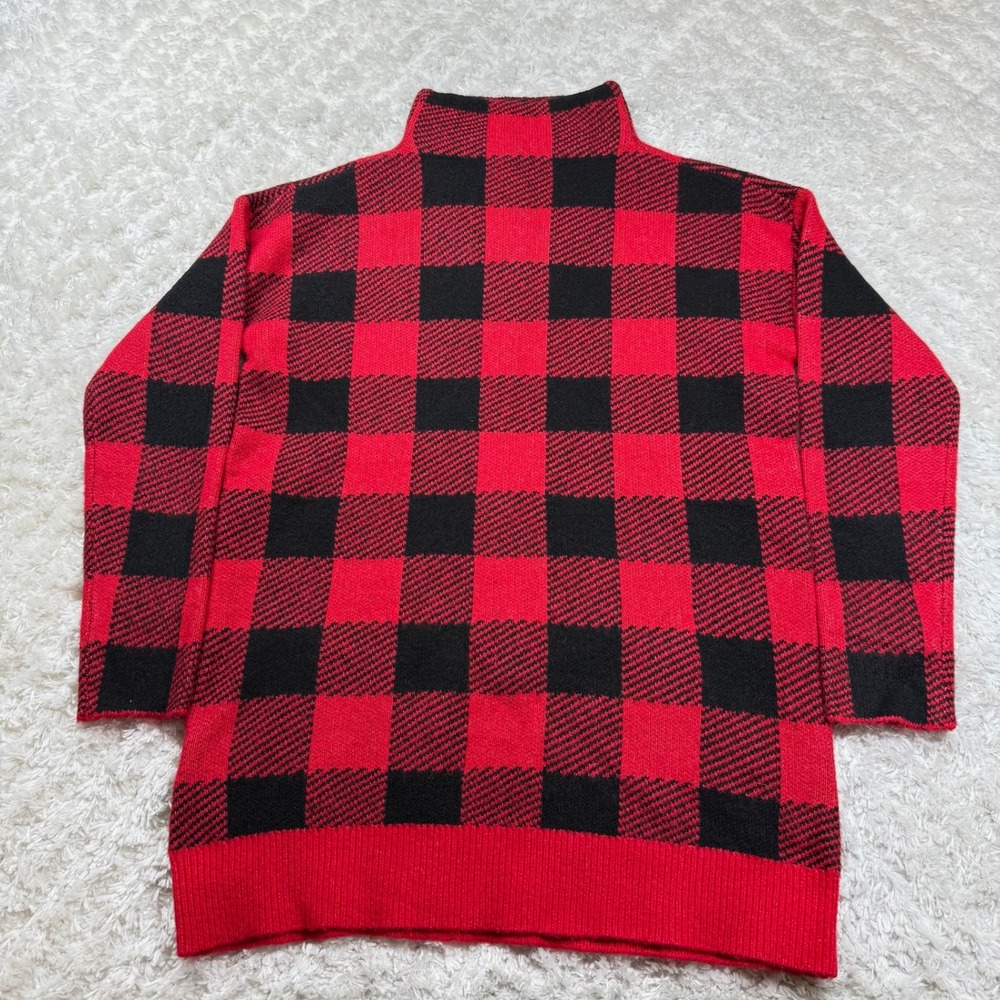 NWT LOFT Sweater Medium Petite Red Black Buffalo Plaid Mock Neck Womens Knitwear